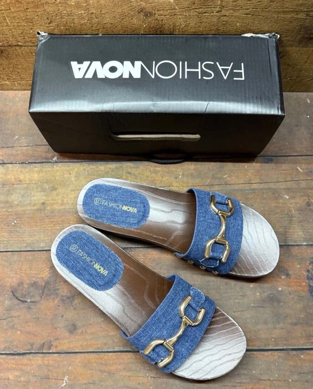 Fashion Nova Melissa15 Size 10 Denim Horsebit Clog Sandals